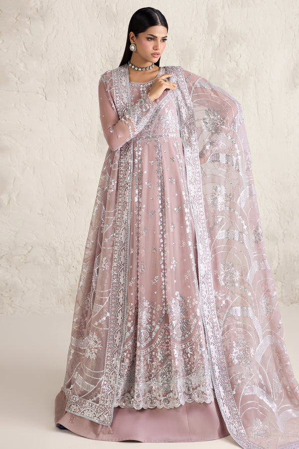 Farasha Embroidered Luxury Chiffon Unstitched 3Pc Suit - Mauve Pearl