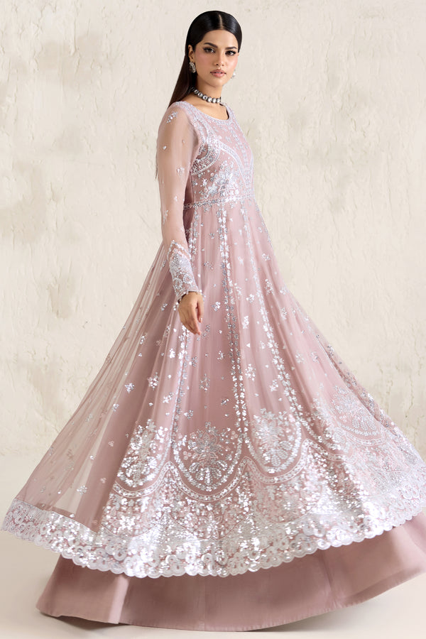 Farasha Embroidered Luxury Chiffon Unstitched 3Pc Suit - Mauve Pearl