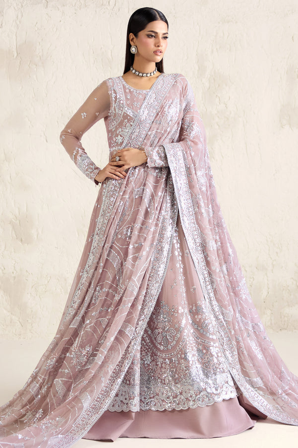 Farasha Embroidered Luxury Chiffon Unstitched 3Pc Suit - Mauve Pearl
