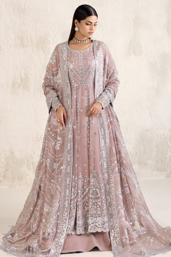 Farasha Embroidered Luxury Chiffon Unstitched 3Pc Suit - Mauve Pearl