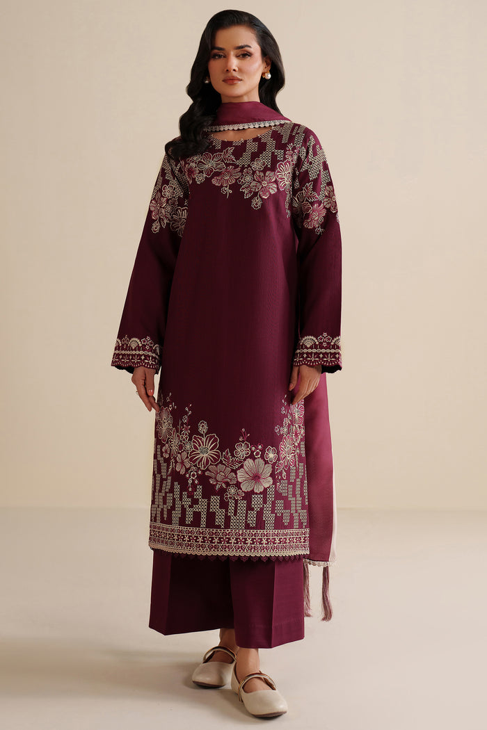 Farasha Winter Spell Embroidered Khaddar Unstitched 3Pc Suit - Meadow
