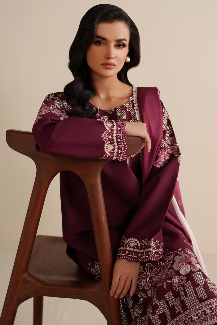 Farasha Winter Spell Embroidered Khaddar Unstitched 3Pc Suit - Meadow
