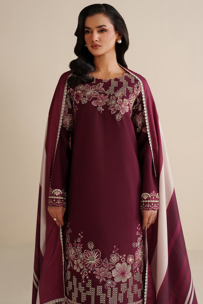 Farasha Winter Spell Embroidered Khaddar Unstitched 3Pc Suit - Meadow