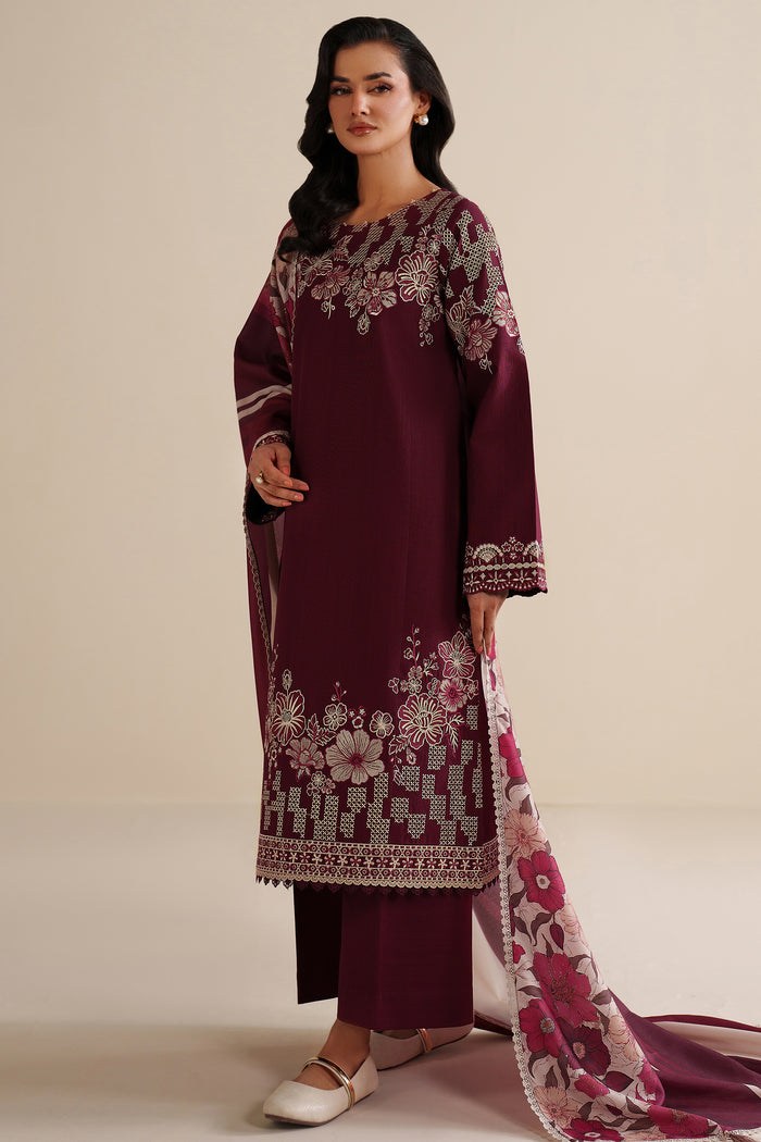 Farasha Winter Spell Embroidered Khaddar Unstitched 3Pc Suit - Meadow