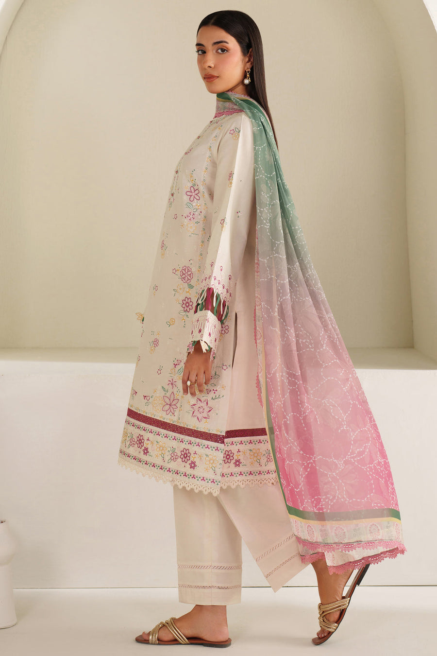 Farasha Summer Weaves Embroidered Lawn Unstitched 3Pc Suit - Meadow Bloom