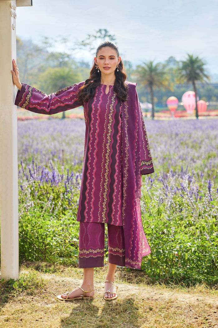 Farasha Summer Co Ords Printed Lawn Unstitched 3Pc Suit - Meadow Rouge