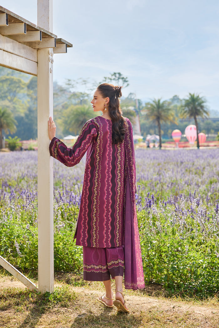 Farasha Summer Co Ords Printed Lawn Unstitched 3Pc Suit - Meadow Rouge
