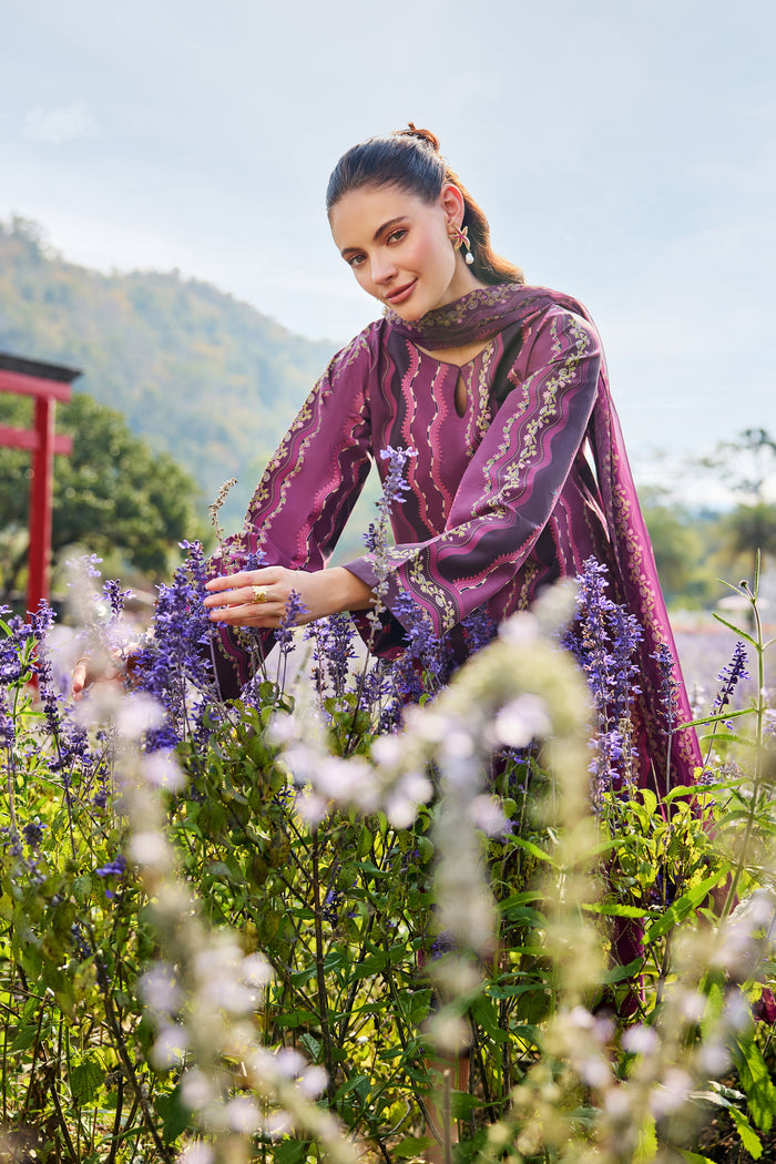 Farasha Summer Co Ords Printed Lawn Unstitched 3Pc Suit - Meadow Rouge