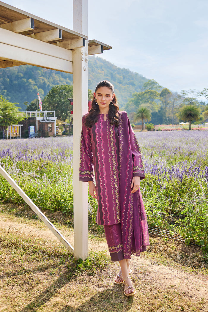Farasha Summer Co Ords Printed Lawn Unstitched 3Pc Suit - Meadow Rouge