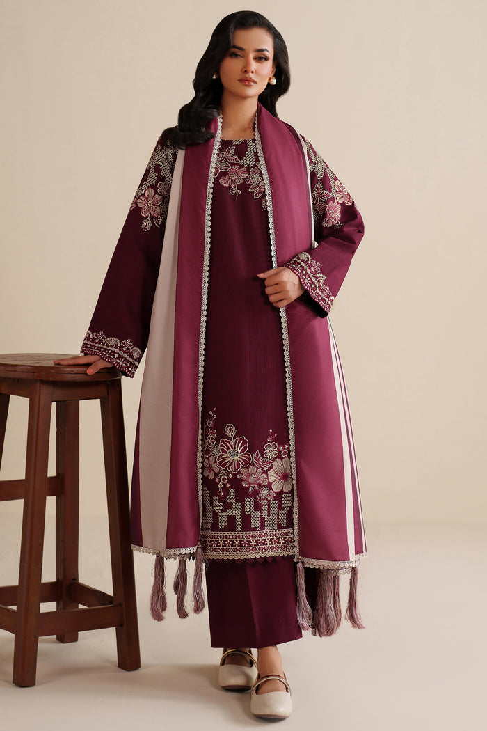 Farasha Winter Spell Embroidered Khaddar Unstitched 3Pc Suit - Meadow