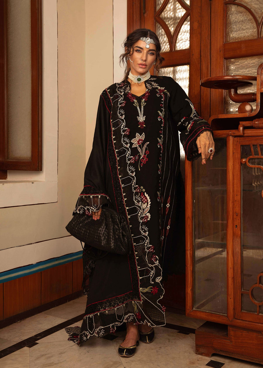 Crimson Aaleen Embroidered Khaddar Unstitched 3Pc Suit - Meenakari