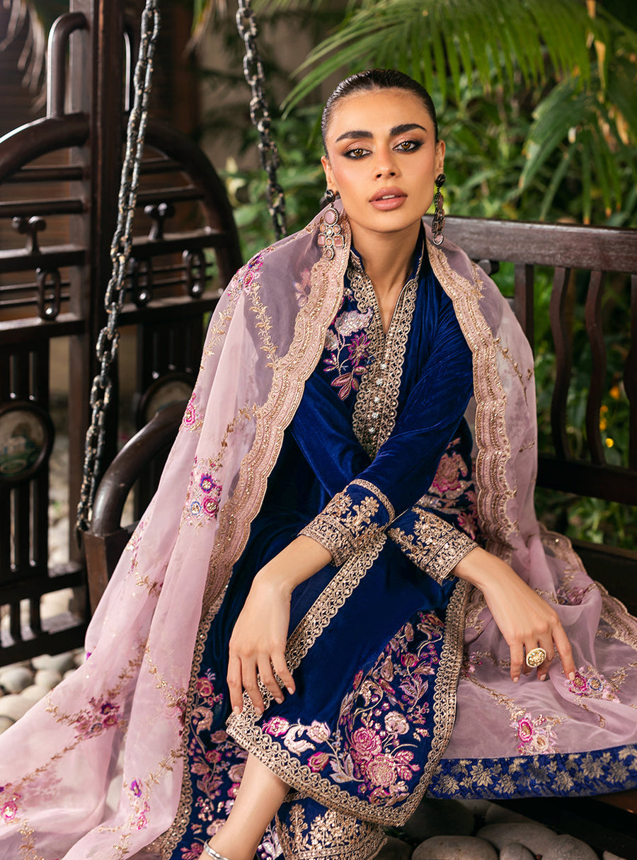 Zainab Chottani Embroidered Velvet Unstitched 3Pc Suit - Meher