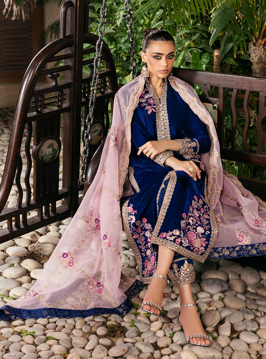 Zainab Chottani Embroidered Velvet Unstitched 3Pc Suit - Meher