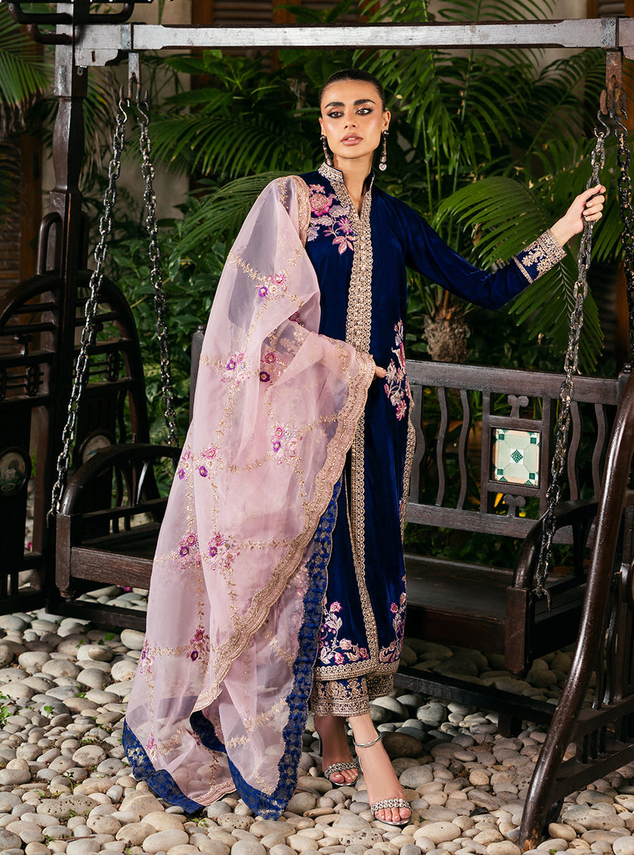 Zainab Chottani Embroidered Velvet Unstitched 3Pc Suit - Meher