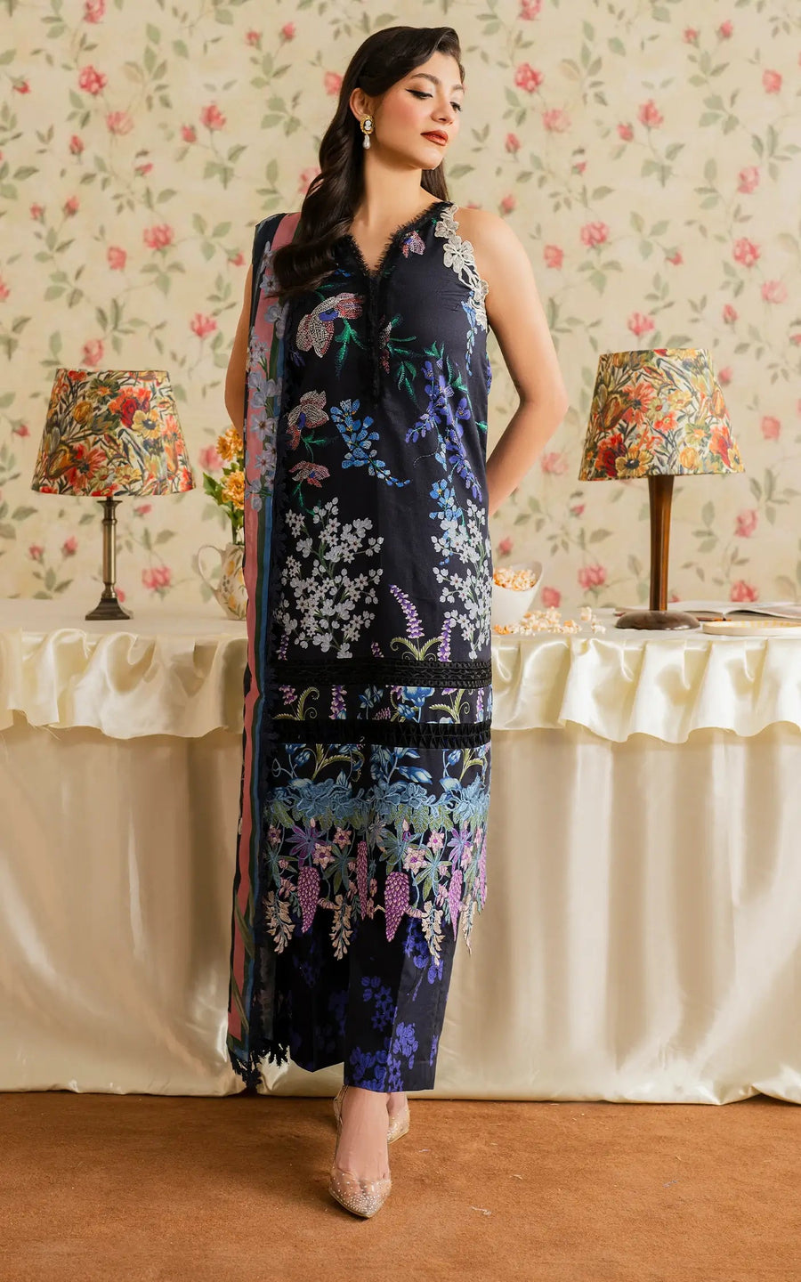 Asifa & Nabeel Meraki Vintage Embroidered Lawn Unstitched 3Pc Suit MVL25-10 Mehtab