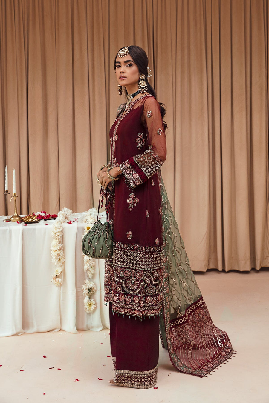 FARASHA Tabeer Embroidered Net Unstitched 3 Piece Suit - 05 Mehnaz