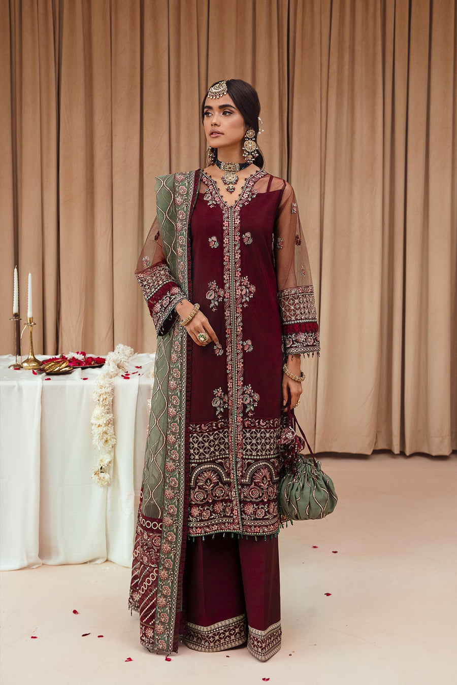 FARASHA Tabeer Embroidered Net Unstitched 3 Piece Suit - 05 Mehnaz