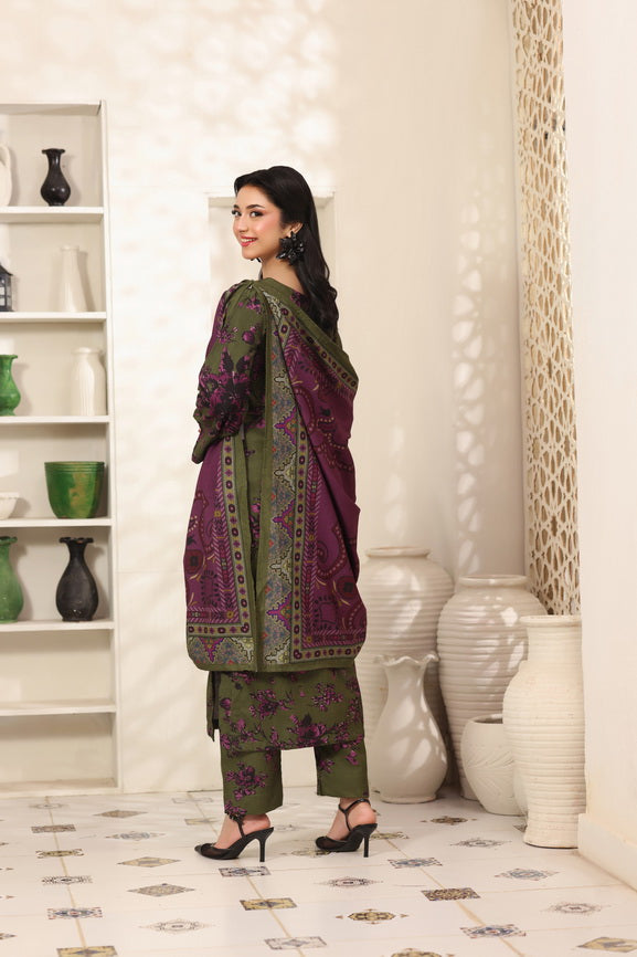 Feathers The Frost Digital Printed Dhanak Unstitched 3Pc Suit Mehndi Mauve-FT794