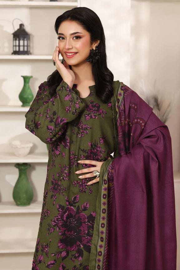 Feathers The Frost Digital Printed Dhanak Unstitched 3Pc Suit Mehndi Mauve-FT794