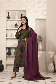 Feathers The Frost Digital Printed Dhanak Unstitched 3Pc Suit Mehndi Mauve-FT794