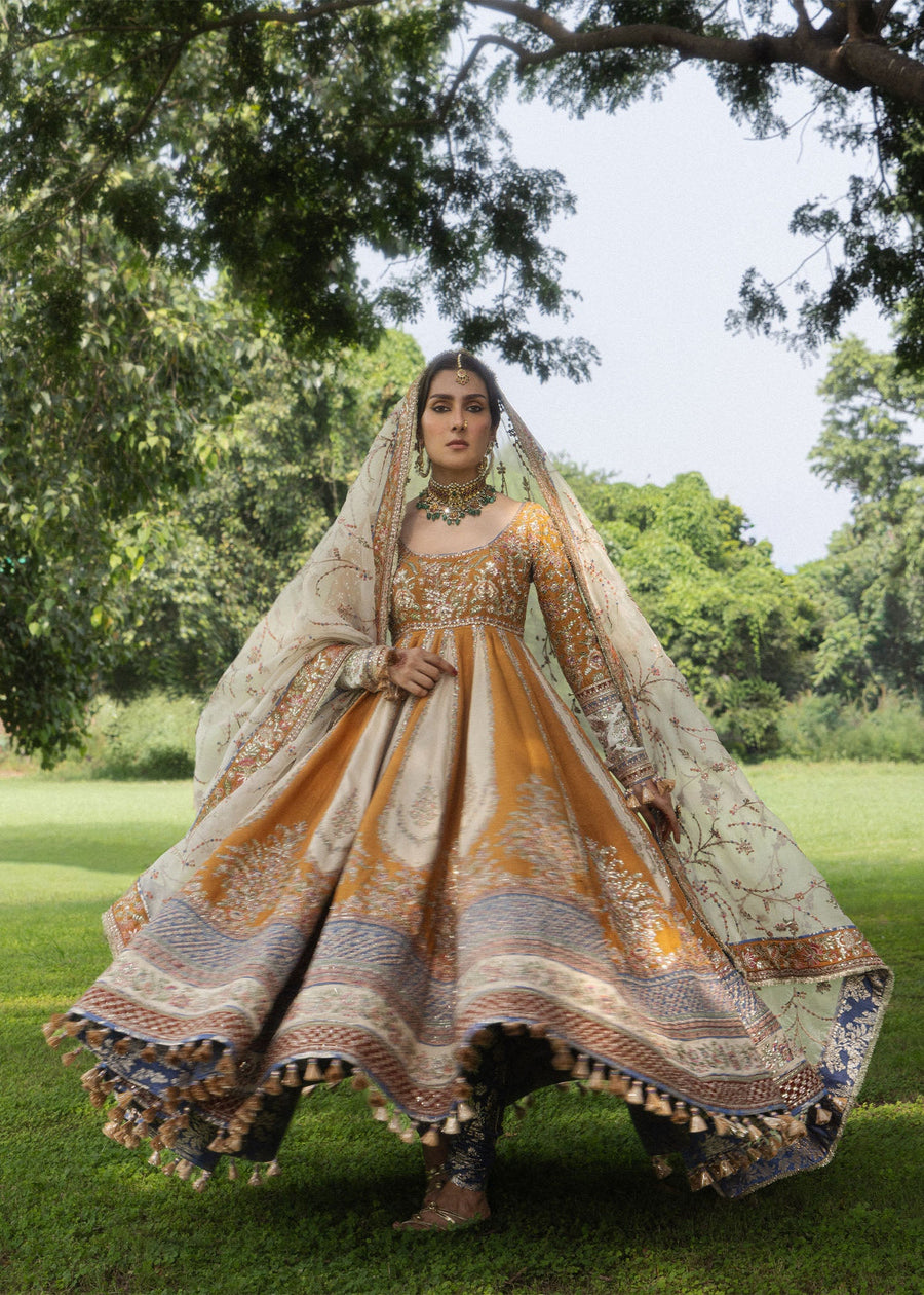 Hussain Rehar Festive Embroidered Korean Raw Silk Unstitched 3Pc Suit - MEHRU