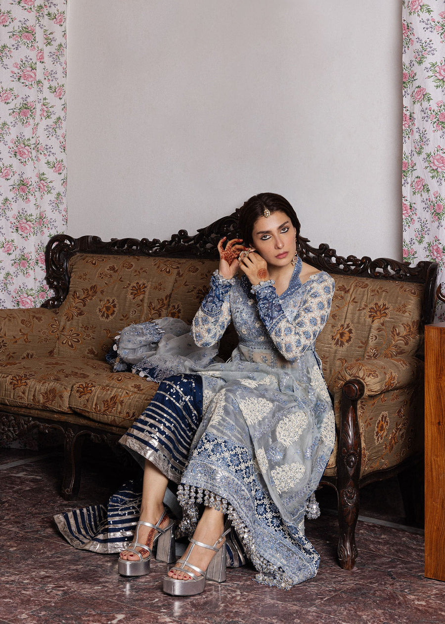 Hussain Rehar Festive Embroidered Organza Unstitched 3Pc Suit - MEHTAB