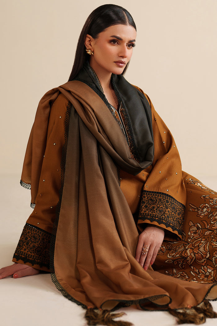 Farasha Winter Spell Embroidered Khaddar Unstitched 3Pc Suit - Mellow