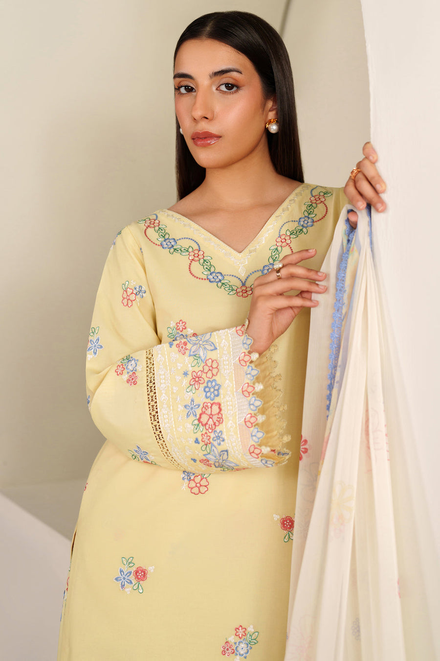 Farasha Summer Weaves Embroidered Lawn Unstitched 3Pc Suit - Mellow Canvas