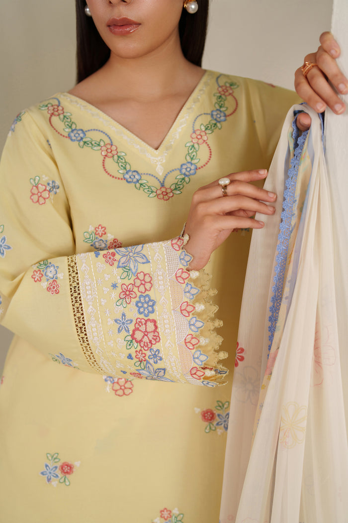 Farasha Summer Weaves Embroidered Lawn Unstitched 3Pc Suit - Mellow Canvas
