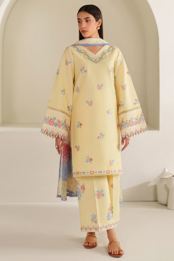 Farasha Summer Weaves Embroidered Lawn Unstitched 3Pc Suit - Mellow Canvas