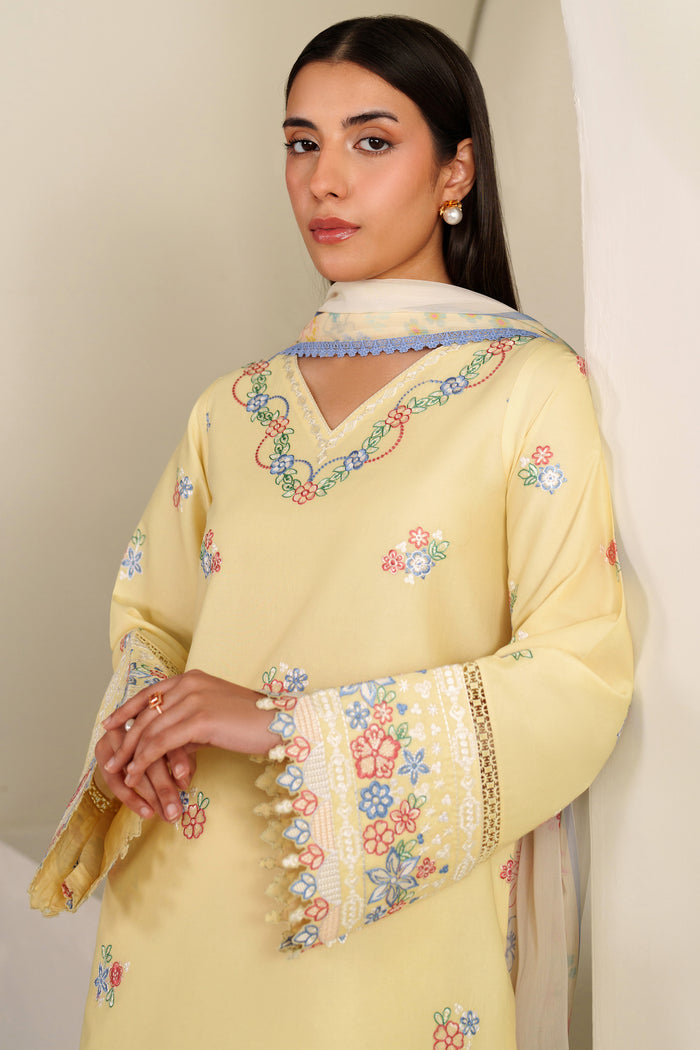 Farasha Summer Weaves Embroidered Lawn Unstitched 3Pc Suit - Mellow Canvas