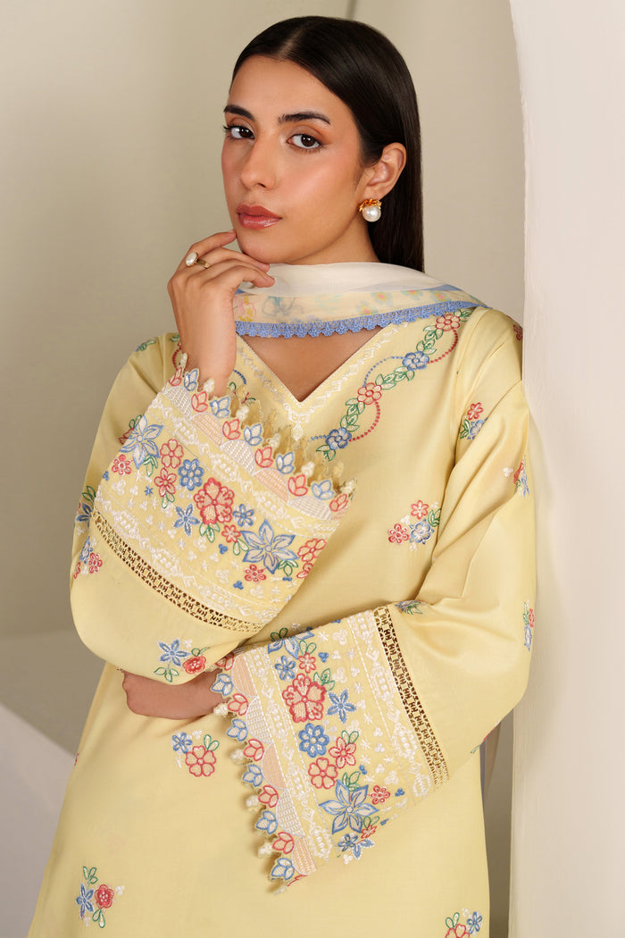 Farasha Summer Weaves Embroidered Lawn Unstitched 3Pc Suit - Mellow Canvas