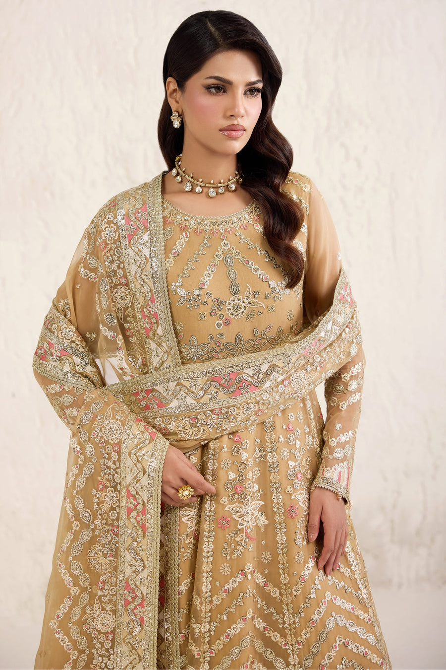 Farasha Embroidered Luxury Chiffon Unstitched 3Pc Suit - Mellow Dream