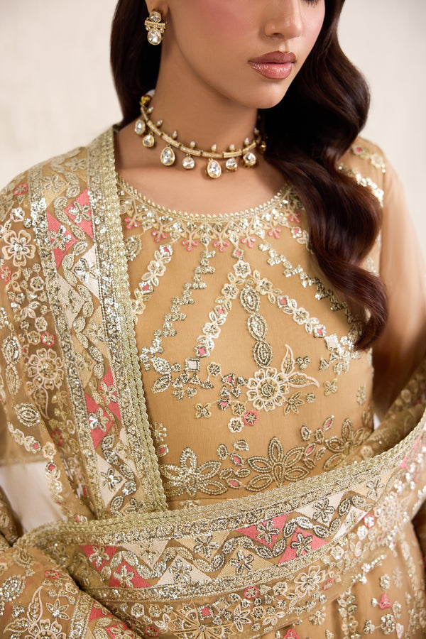 Farasha Embroidered Luxury Chiffon Unstitched 3Pc Suit - Mellow Dream