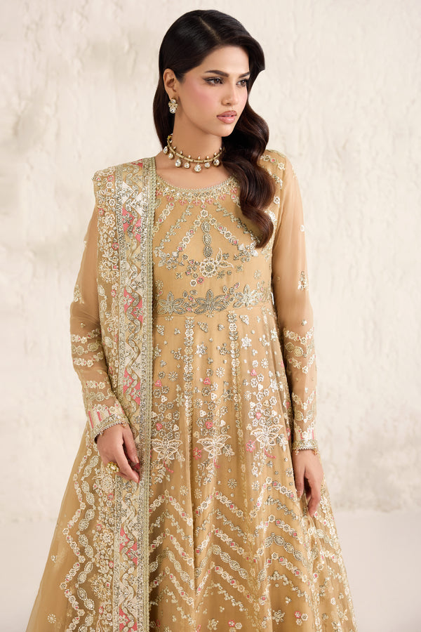 Farasha Embroidered Luxury Chiffon Unstitched 3Pc Suit - Mellow Dream