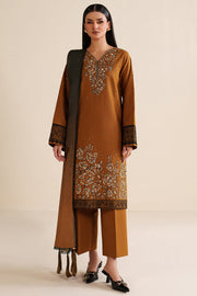Farasha Winter Spell Embroidered Khaddar Unstitched 3Pc Suit - Mellow