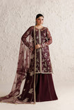 Farasha Luxury Formal Embroidered Net Unstitched 3Pc Suit - Merlot Dusk