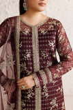 Farasha Luxury Formal Embroidered Net Unstitched 3Pc Suit - Merlot Dusk