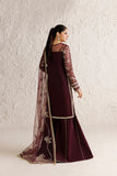 Farasha Luxury Formal Embroidered Net Unstitched 3Pc Suit - Merlot Dusk