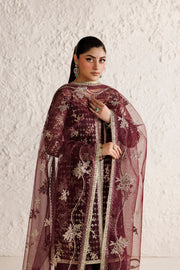 Farasha Luxury Formal Embroidered Net Unstitched 3Pc Suit - Merlot Dusk