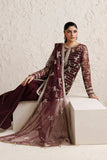 Farasha Luxury Formal Embroidered Net Unstitched 3Pc Suit - Merlot Dusk