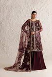 Farasha Luxury Formal Embroidered Net Unstitched 3Pc Suit - Merlot Dusk