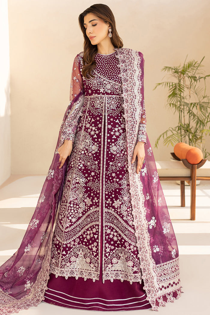 Farasha LU ZELLA Embroidered Net Unstitched 3Pc Suit D-02 MERLOT DUST