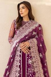 Farasha LU ZELLA Embroidered Net Unstitched 3Pc Suit D-02 MERLOT DUST