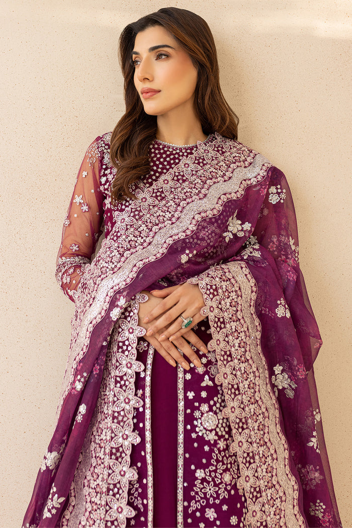 Farasha LU ZELLA Embroidered Net Unstitched 3Pc Suit D-02 MERLOT DUST