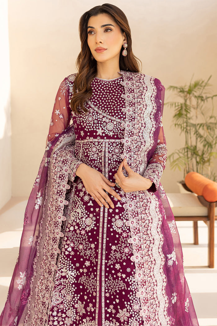 Farasha LU ZELLA Embroidered Net Unstitched 3Pc Suit D-02 MERLOT DUST