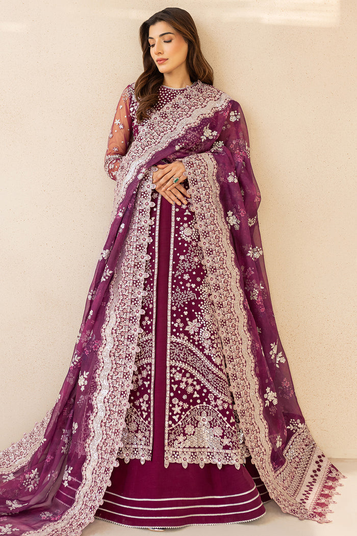 Farasha LU ZELLA Embroidered Net Unstitched 3Pc Suit D-02 MERLOT DUST