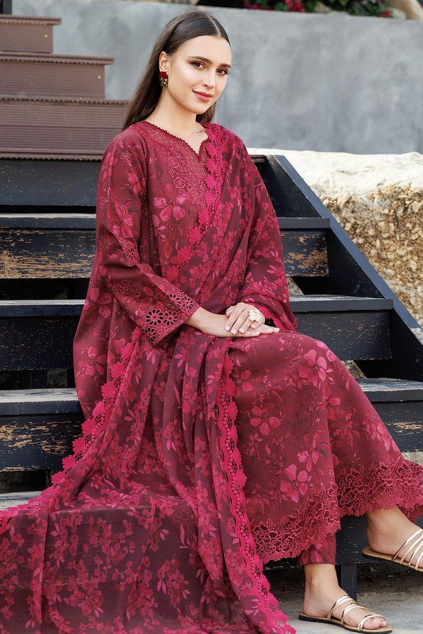 Farasha Summer Essentials Embroidered Lawn Unstitched 3Pc Suit - Merlot Muse