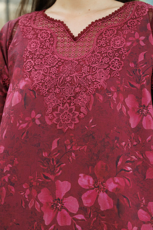 Farasha Summer Essentials Embroidered Lawn Unstitched 3Pc Suit - Merlot Muse