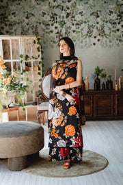 Feathers Premium Printed Lawn Unstitched 3Pc Suit Midnight-FT394